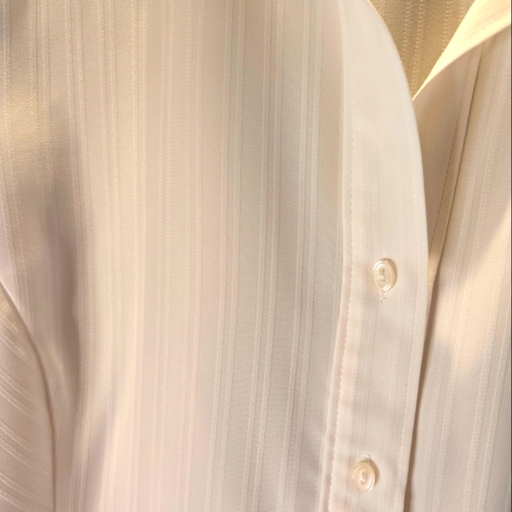 East 5th Men's Fitted White Shirt, White Striped Polyester/Spandex Size Large